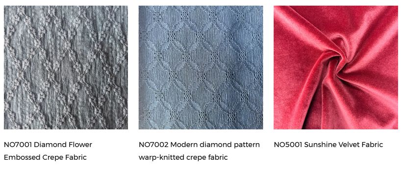 Diamond flower embossed crepe fabric, modern diamond pattern warp-knitted crepe fabric, and sunshine velvet fabric from Shaoxing Echoes Textile